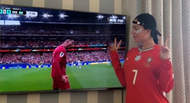 جورجينا تتفاعل مع رونالدو في مباراة البرتغال واوزبكستان